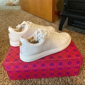 tory burch womens howell court sneakers size 5.5 titanium white